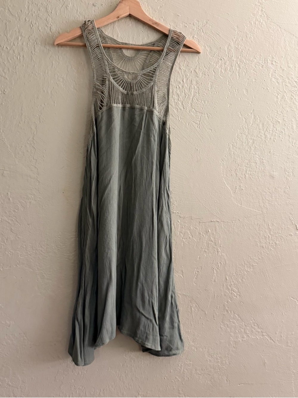 Hollister Sleeveless Maxi Dress in Sage Green with Crochet Yoke